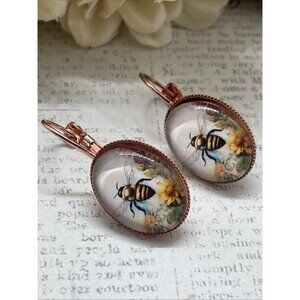 Rose Gold Honey Bumble Bee Gardener Boutique Wire Sunflower Earrings Wedding